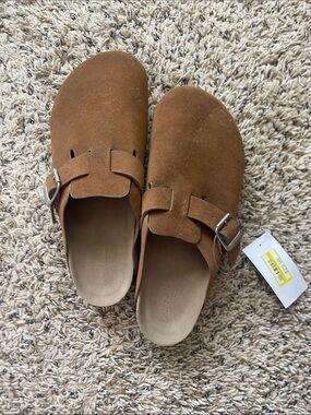 Suede Slip-On Clogs in Brown